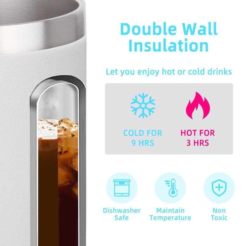 Volhoply 14oz Insulated Stainless Steel Coffee Mug with Lid Bulk 2 Pack Double Wall Vacuum Travel Coffee Cup with Handle Reusable Metal Cups Tumbler Camping Mugs Keep Hot Ideal Gifts(White 2) - Image 3